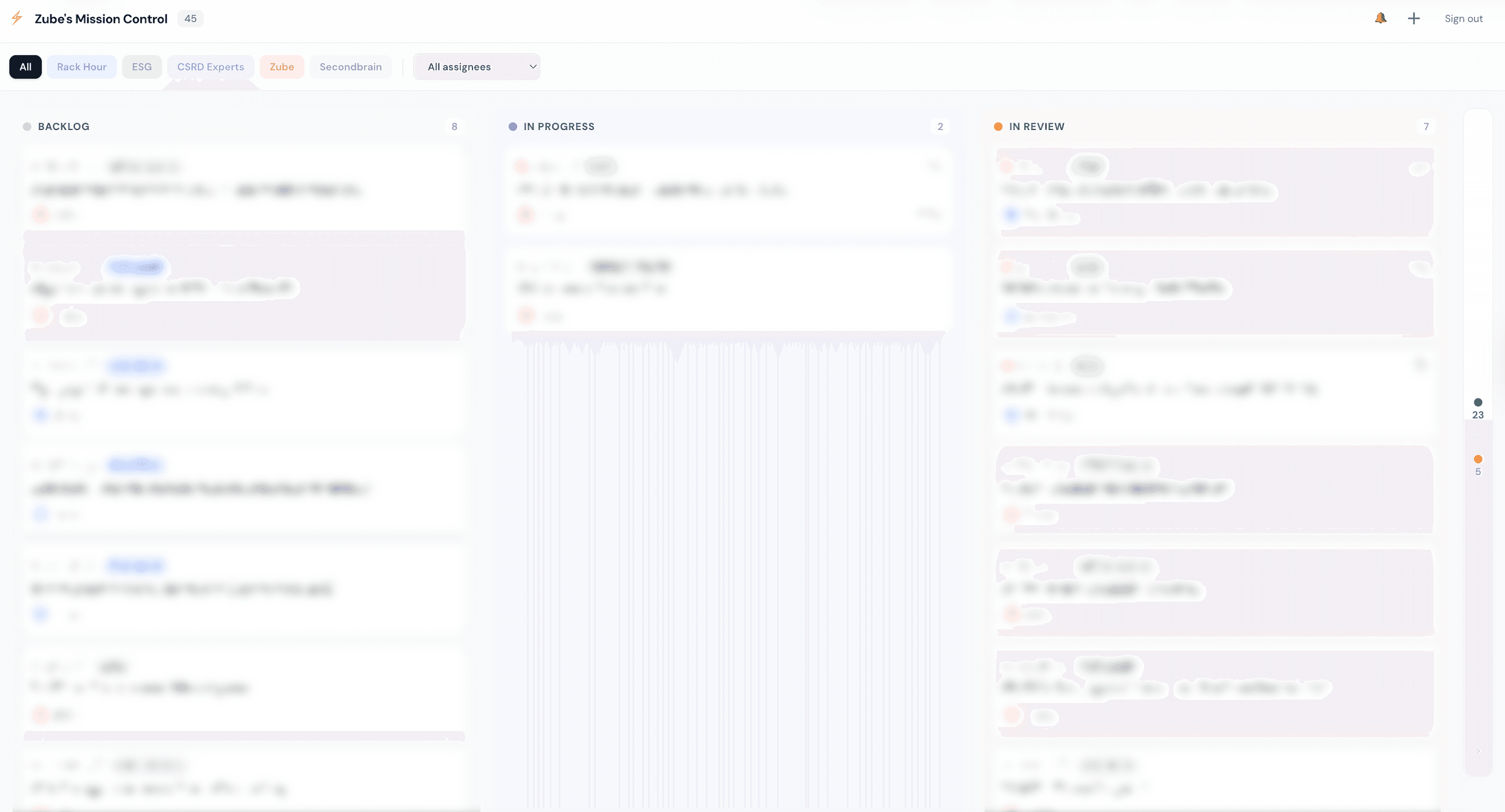 Mission Control dashboard tracking tasks across all projects