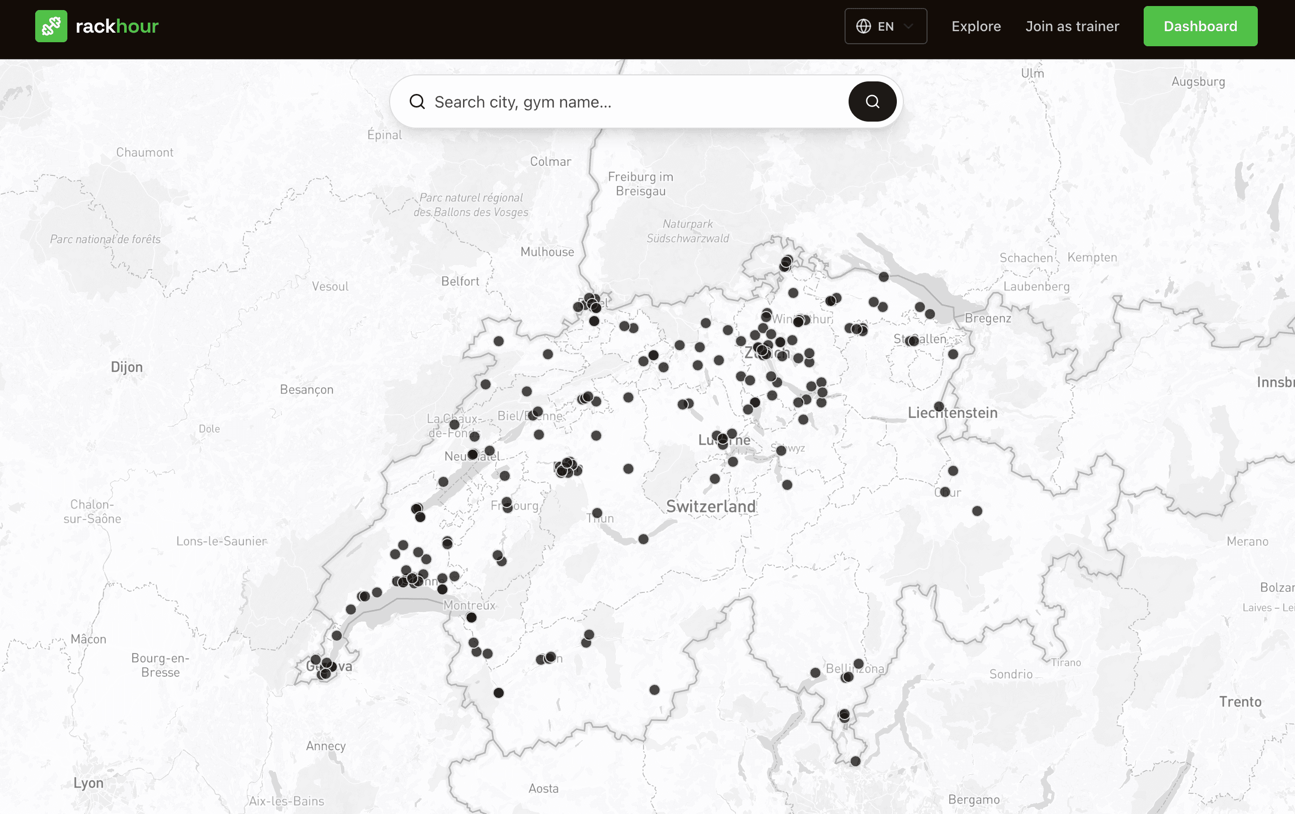 RackHour map showing gyms automatically identified and populated by the agent