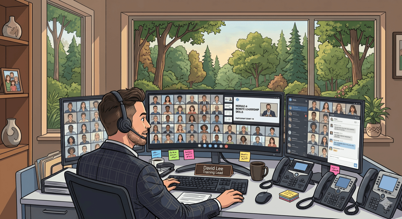 Training session with bank employees learning to build AI agents