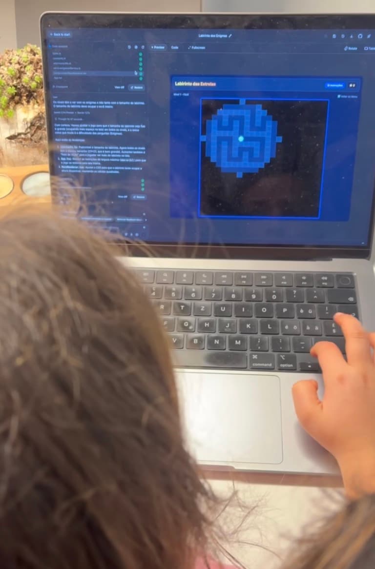 Kids playing their AI-built maze game